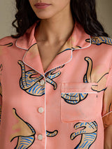 [Chat Rose] SilkSilky-FR Short Sleeve Lapel Collar Femme Pyjamas 004