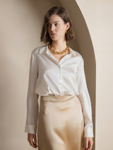 [Blanc] SilkSilky-FR Long Sleeve Lapel Collar Femme Chemise 001