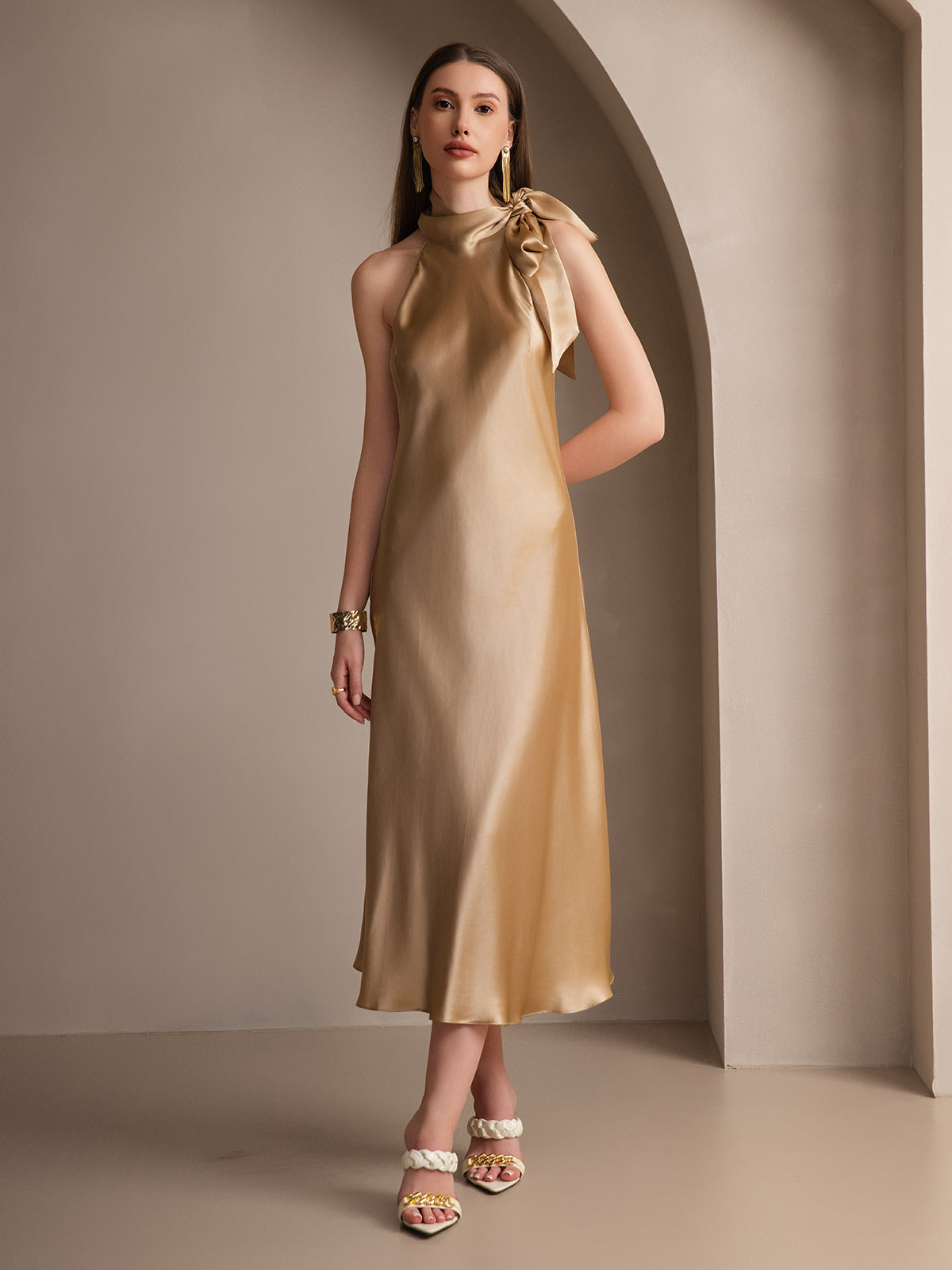 [Champagne] SilkSilky-FR 19Momme Soie Dress 006