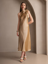 [Champagne] SilkSilky-FR Sleeveless Tie Neck Robes 006