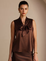 [Chocolat Noir] SilkSilky-FR Sleeveless Tie Neck Top À Fines Brides 001