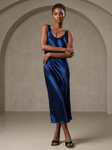 [Bleu Foncé] SilkSilky-FR Sans manches Encolure Dégagée Robes 001