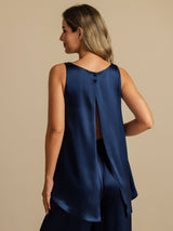 [Bleu Foncé] SilkSilky-FR Sleeveless Scoop Neck Top À Fines Brides 001