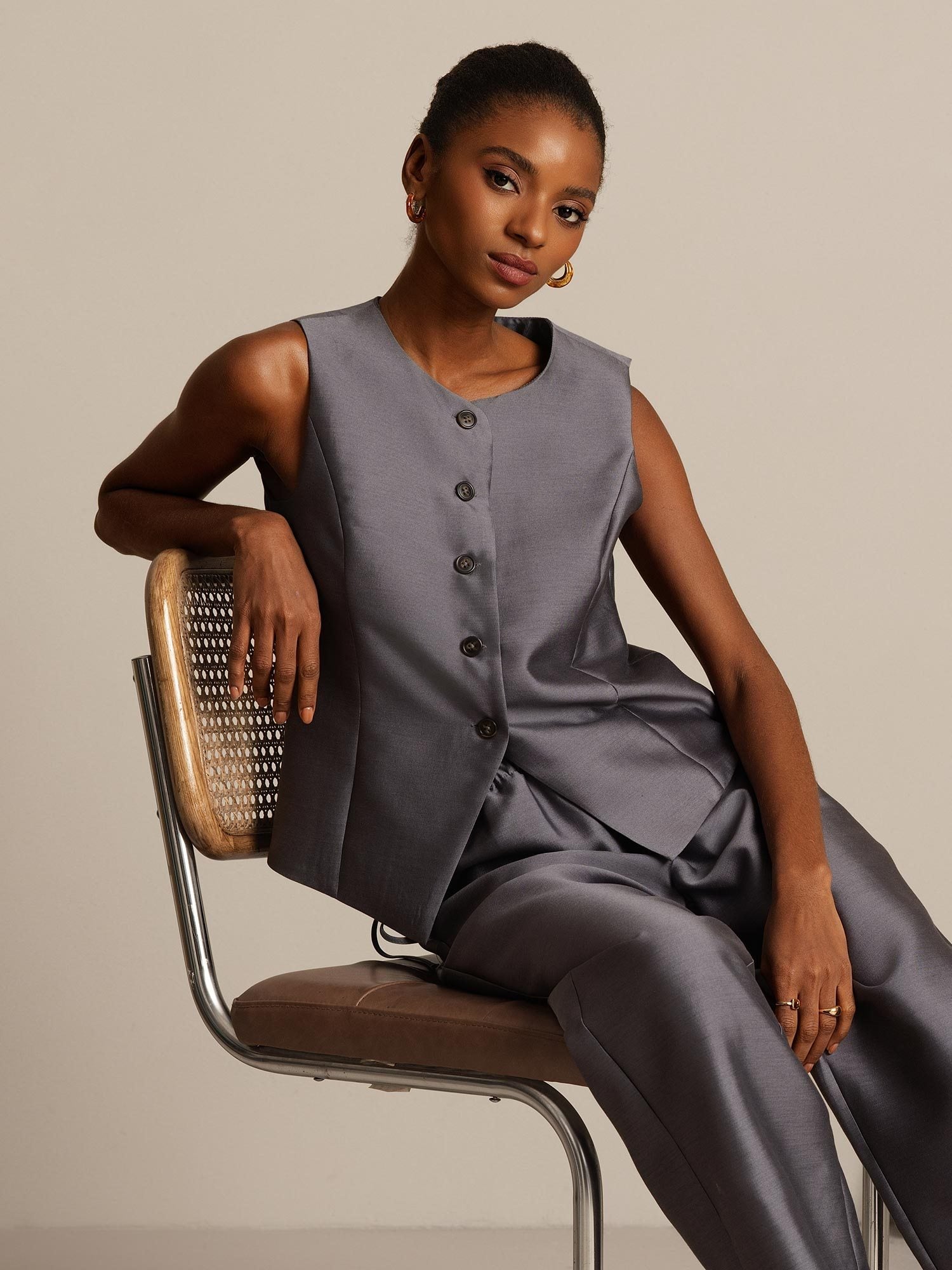 [Gris] SilkSilky-FR 32Momme Soie Womens Vest 001,