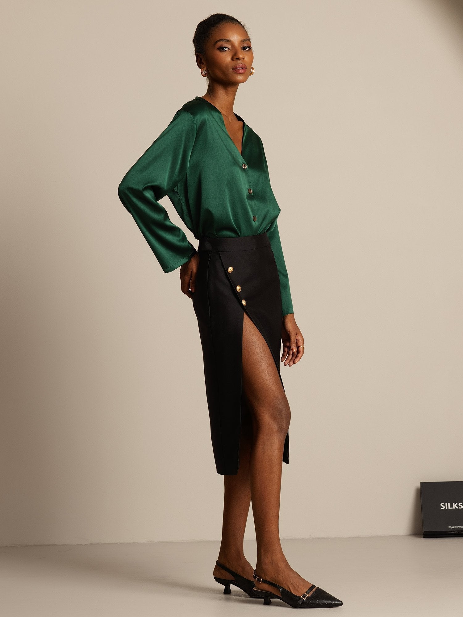 [Noir] SilkSilky-FR 32Momme Soie Skirt 005,