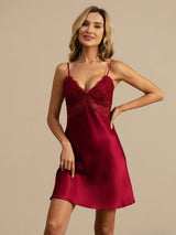 [Rouge Vineux] SilkSilky-FR Sleeveless Deep V Neck Chemises de nuit 007