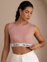 [Rose] SilkSilky-FR Sleeveless Crew Neck Top À Fines Brides 005