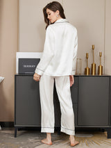 [Blanc] SilkSilky-FR Long Sleeve Lapel Collar Femme Pyjamas 002