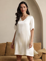 [Beige] SilkSilky-FR Half Sleeve V Neck Chemises de nuit 004