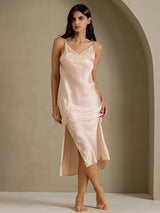 [Rose Clair] SilkSilky-FR Sleeveless V Neck Chemises de nuit 001