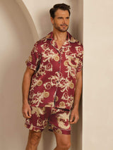 [Dragon Bordeaux] SilkSilky-FR Short Sleeve Lapel Collar Homme Pyjamas 001