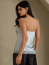 [Bleu Grisâtre] SilkSilky-FR Spaghetti Strap V Neck Top À Fines Brides 002