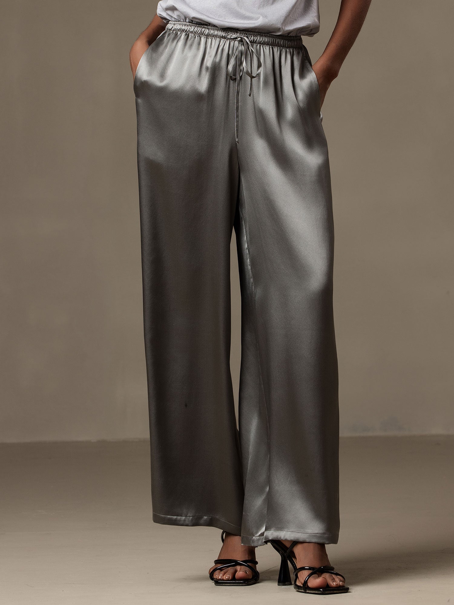 [Gris Foncé] SilkSilky-FR Pure Silk Womens Pants 001