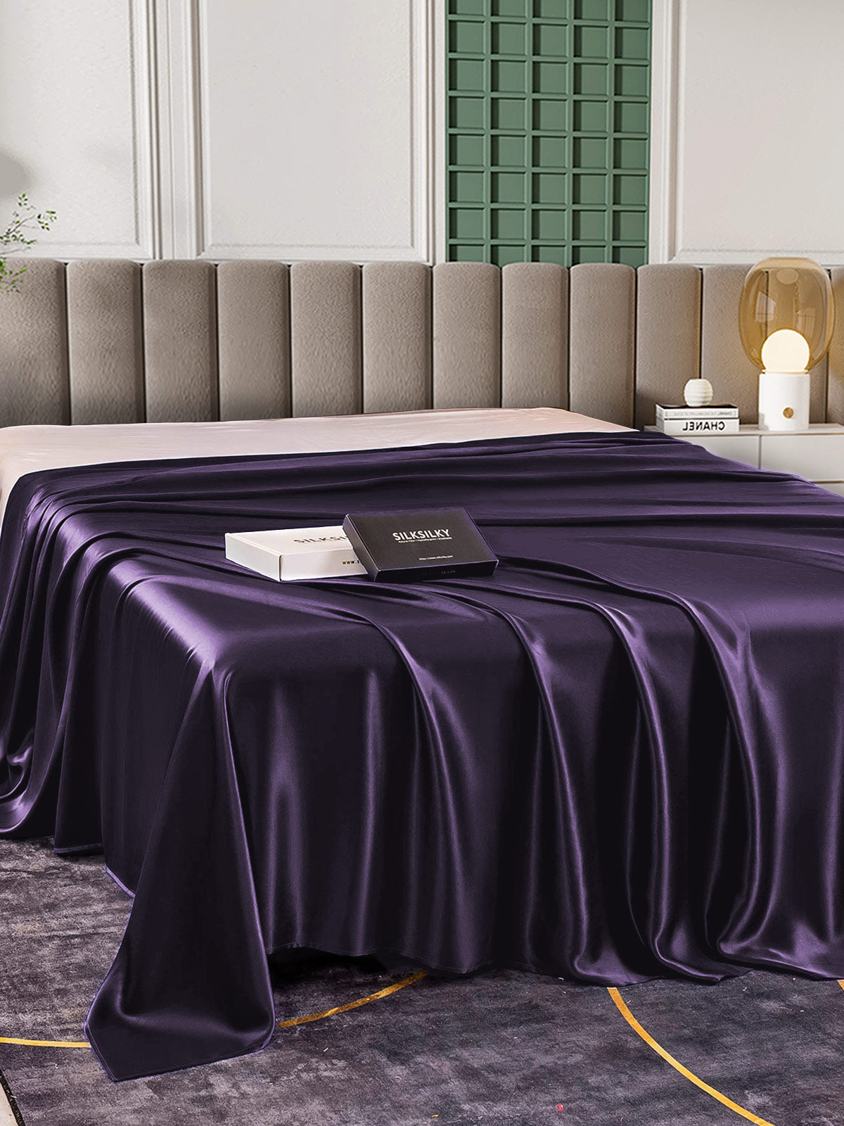 [Violet Foncé] SilkSilky-FR 22Momme Pure Soie Sheet 003,