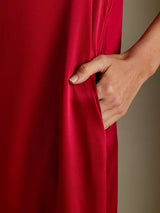 [Rouge Vineux] SilkSilky-FR 3/4 Sleeve Round Neck Robes 003