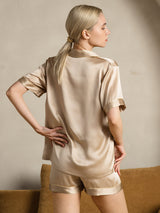 [Champagne] SilkSilky-FR Short Sleeve Lapel Collar Femme Pyjamas 002