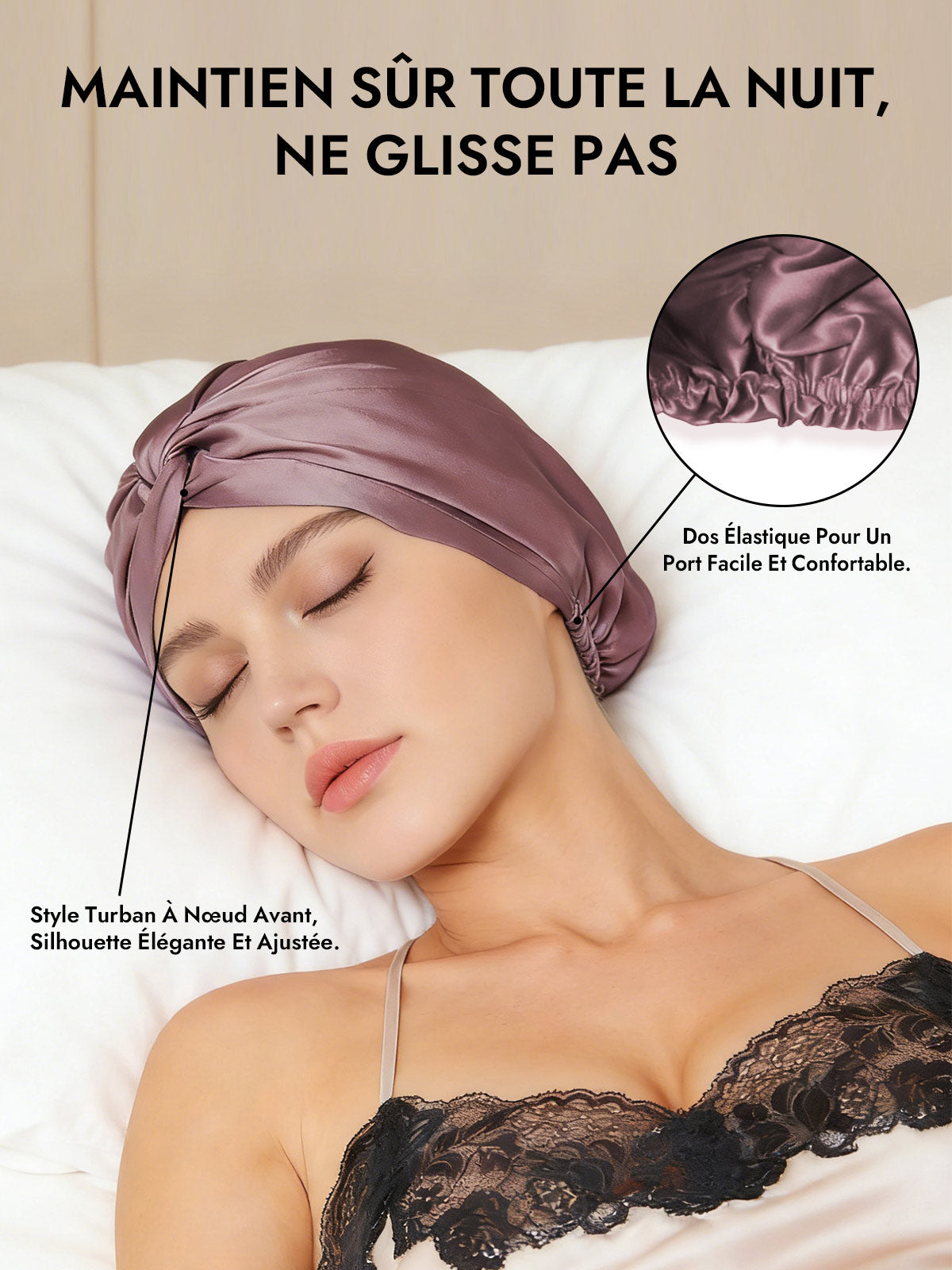 [Mauve Pâle] SilkSilky-FR Bonnets de Nuit 006