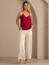 [Rouge Vineux] SilkSilky-FR Sleeveless V Neck Top À Fines Brides 006