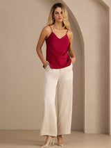 [Rouge Vineux] SilkSilky-FR Sleeveless V Neck Top À Fines Brides 006