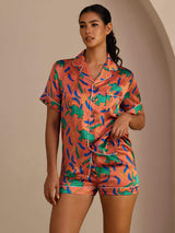 [Éléphant Argile] SilkSilky-FR Short Sleeve Lapel Collar Femme Pyjamas 003