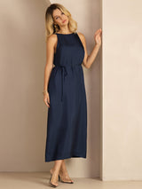 [Bleu Foncé] SilkSilky-FR Sleeveless Crew Neck Robes 004