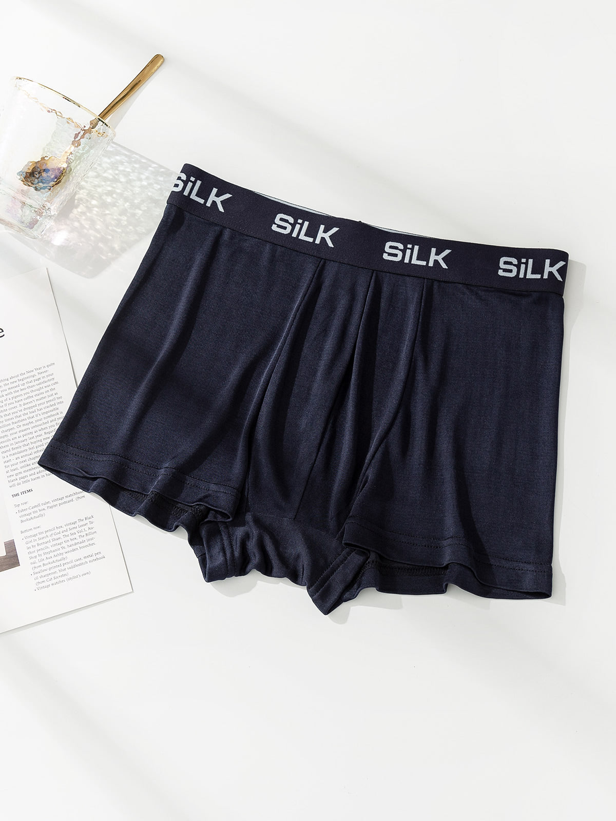 [Bleu Foncé] SilkSilky-FR Pure Soie Mens Underwear 005
