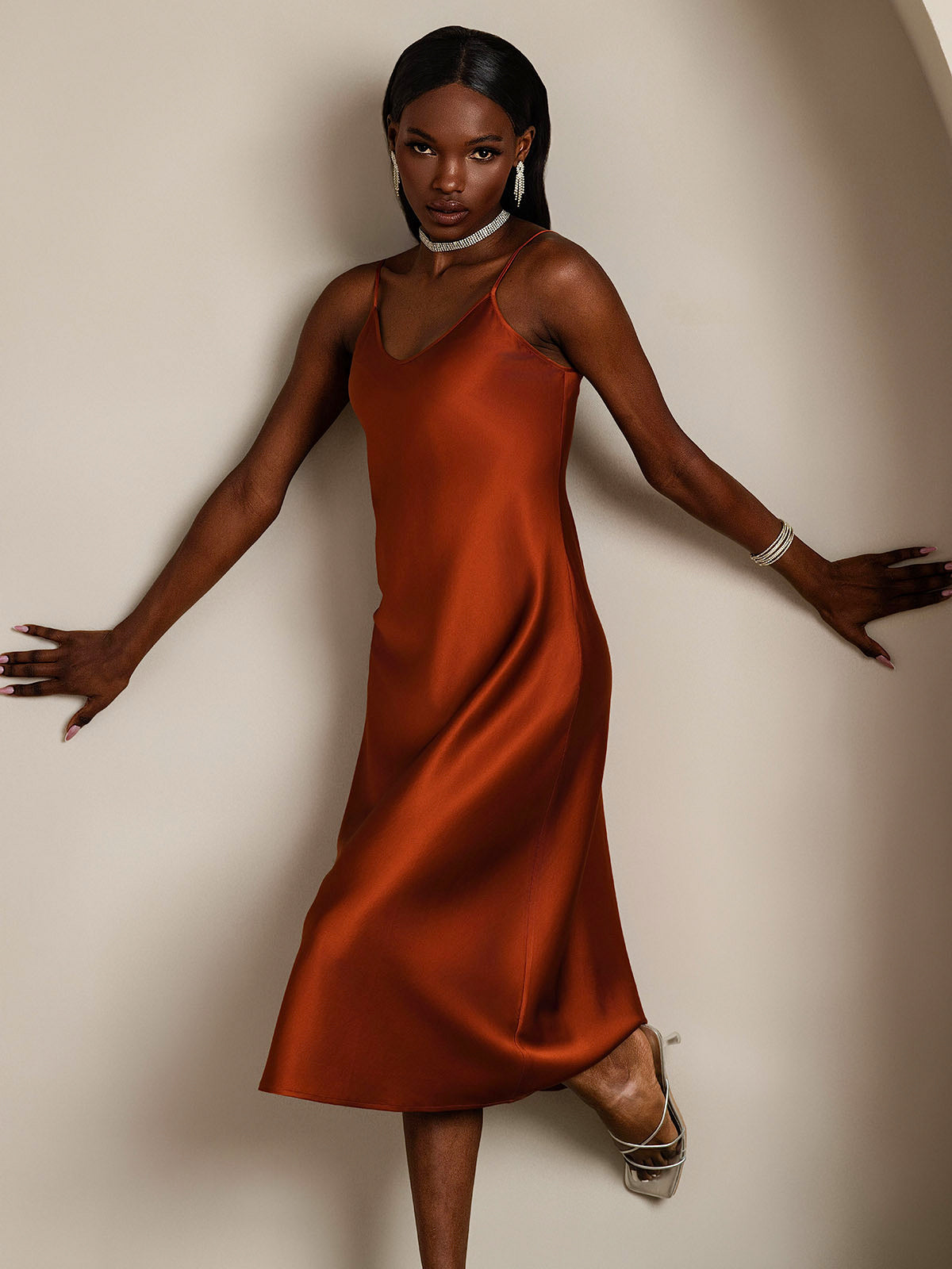 [Caramel] SilkSilky-FR Pure Soie Col Rond Robes 006