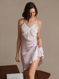 SilkSilky-FR Pure Soie Col en V Robes Rose 005