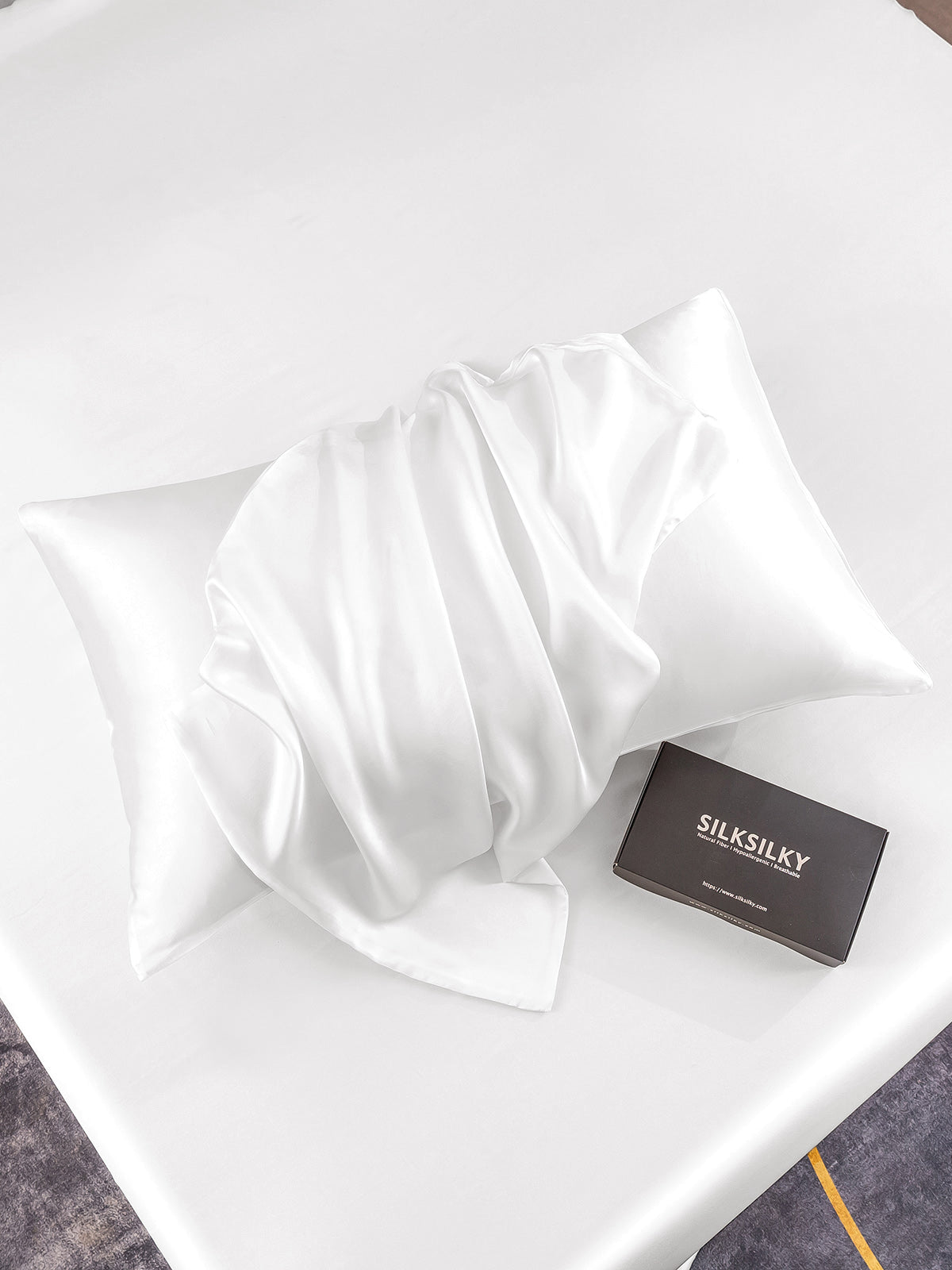 SilkSilky FR 22Momme Pure Soie Pillowcase Blanc 005