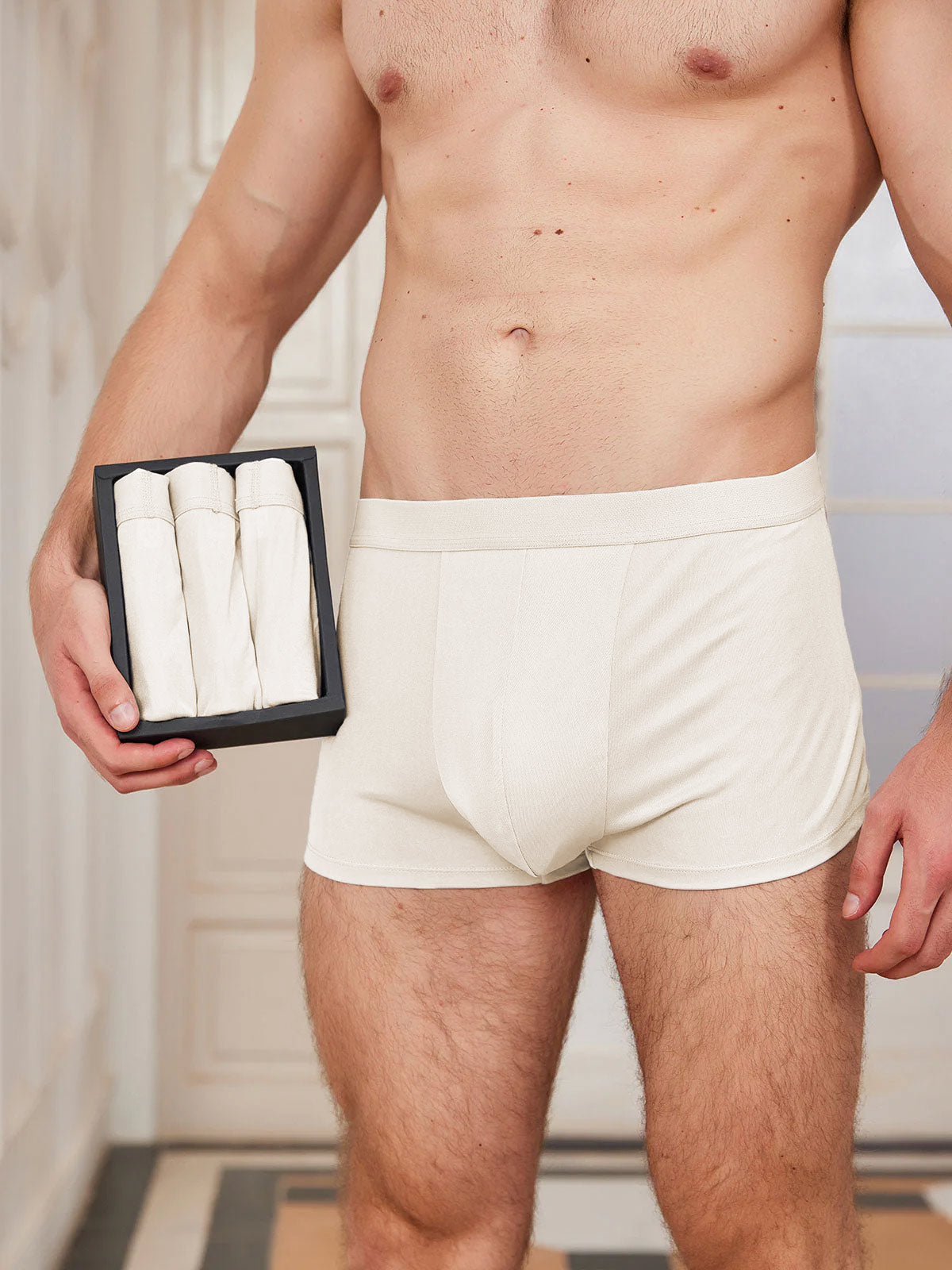 [Beige] SilkSilky-FR Pure Soie Mens Underwear 001