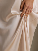 [Beige] SilkSilky-FR 3/4 Sleeve Round Neck Robes 004
