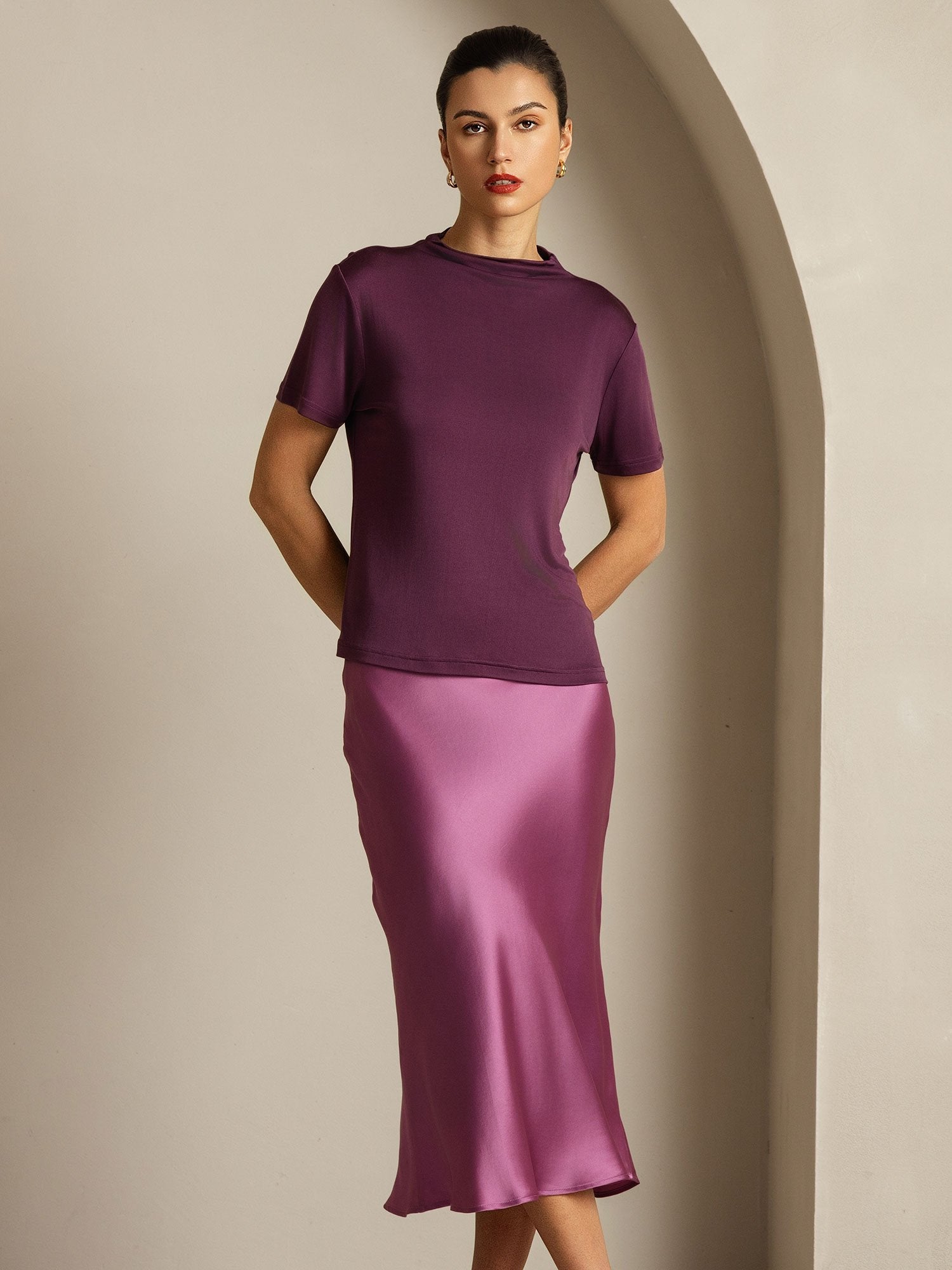 [Violette] SilkSilky-FR Soie Col Chemise Femme T-Shirt 008