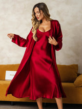 [Rouge Vineux] SilkSilky-FR Long Sleeve V Neck Peignoir&Robe de Chambre 009