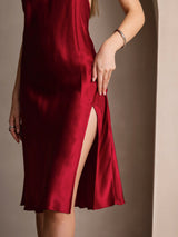 [Rouge Vineux] SilkSilky-FR Fines Brides Encolure Dégagée Robes 004