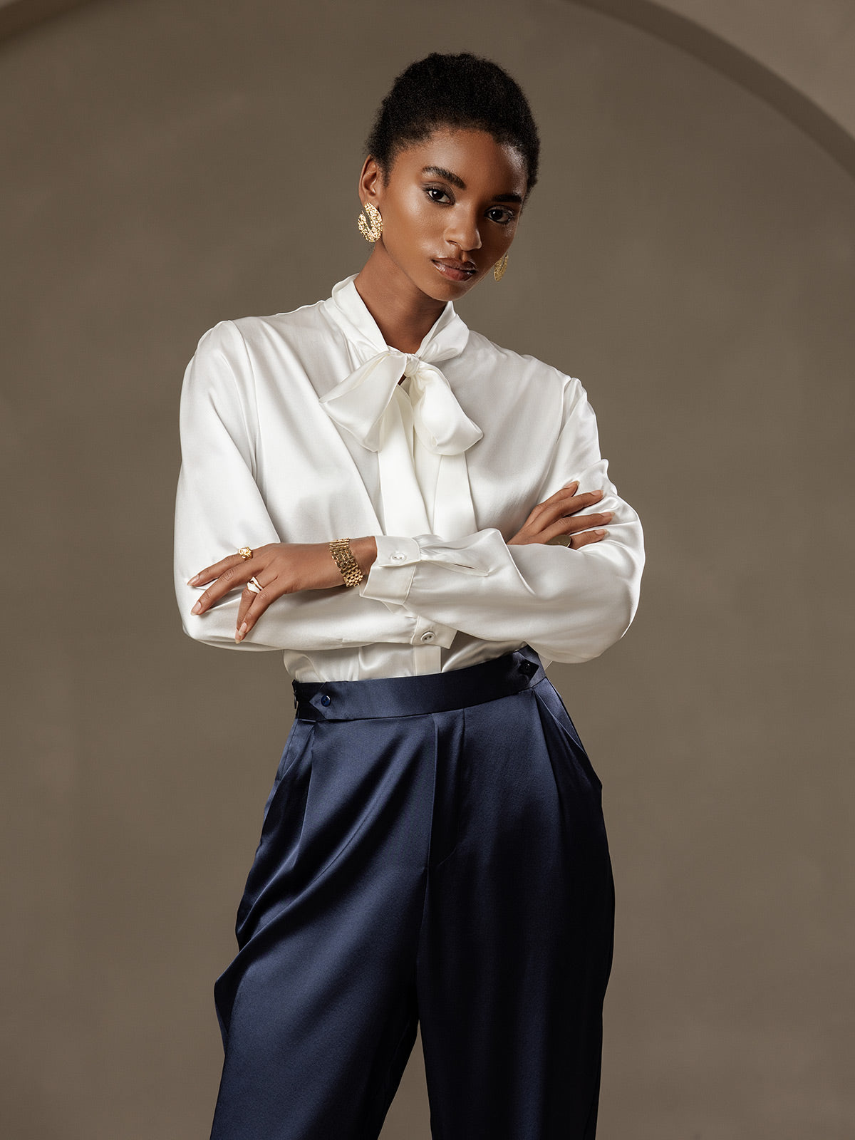 [Bleu Foncé] SilkSilky-FR 19Momme Soie Womens Pants 003