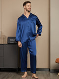 SilkSilky FR Pure Soie Manches longues Mens Pajamas BleuFoncé 005