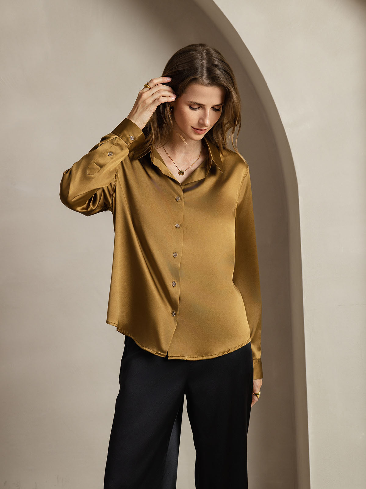 [Bronze] SilkSilky-FR Soie Col Chemise Femme Chemise 001
