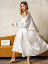 [Blanc] SilkSilky-FR Long Sleeve V Neck Peignoir&Robe de Chambre 002