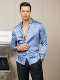 SilkSilky FR Soie Manches longues Col Chemise Homme Chemise Bleu 010