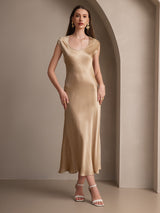 [Champagne] SilkSilky-FR Cap Sleeve Robes 004