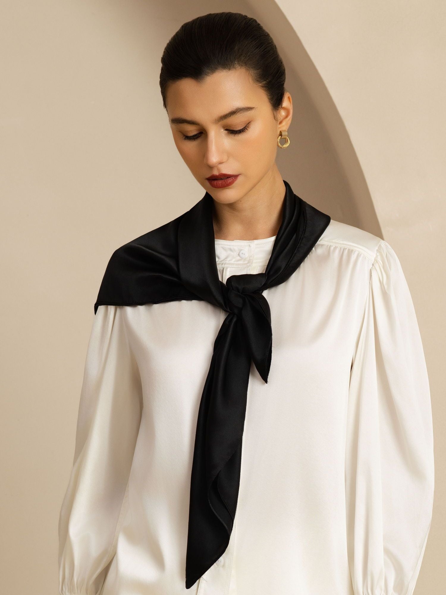 [Noir] SilkSilky-FR Soie Scarf 002