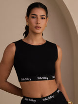 [Noir] SilkSilky-FR Sleeveless Crew Neck Top À Fines Brides 001