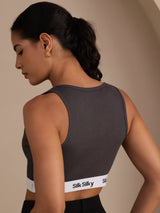 [Gris] SilkSilky-FR Sleeveless Crew Neck Top À Fines Brides 002