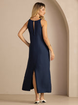 [Bleu Foncé] SilkSilky-FR Sleeveless Crew Neck Robes 002
