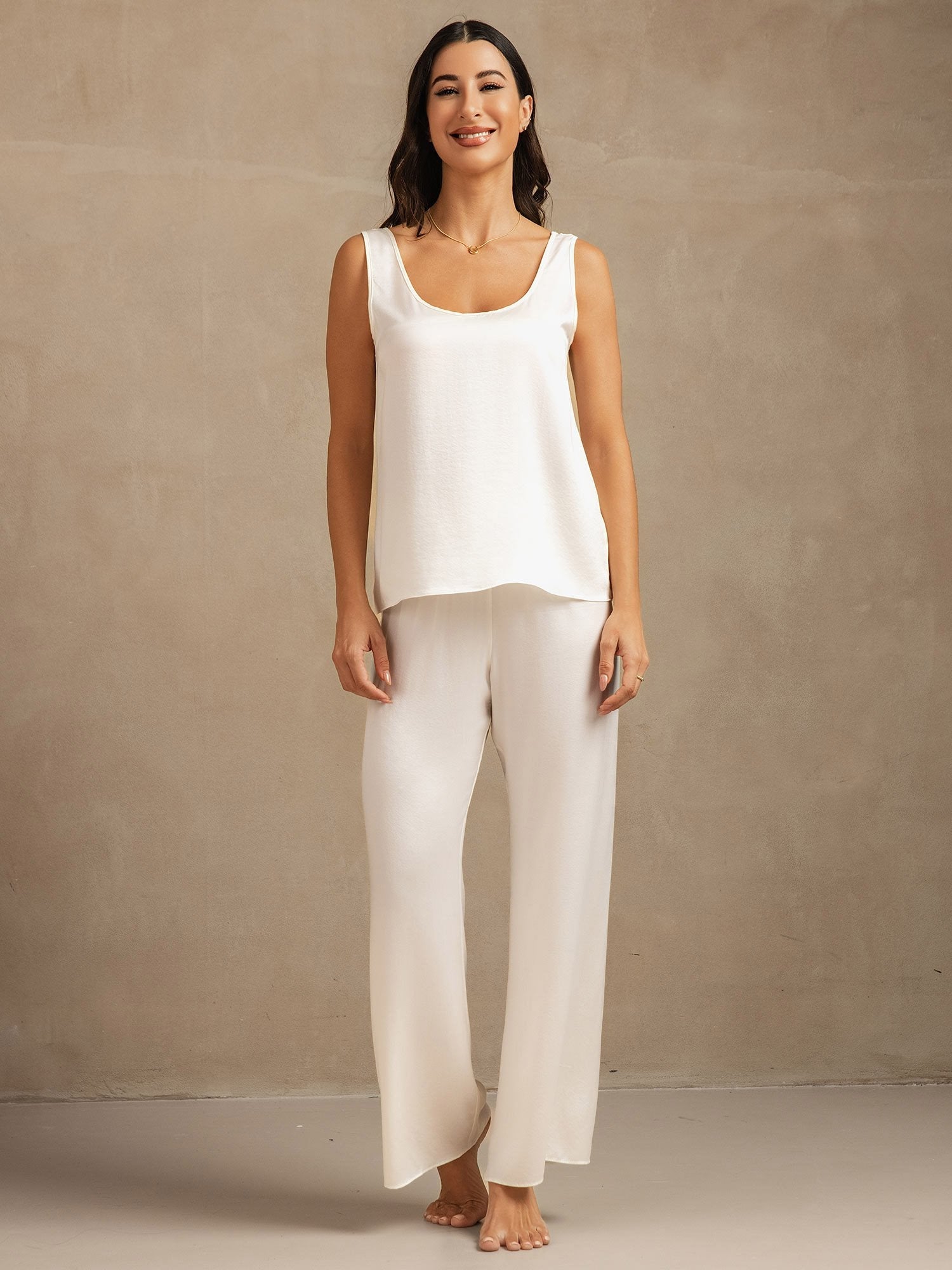 [Blanc] SilkSilky-FR 19Momme Soie Womens Pajamas 001,