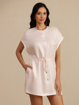 [Rose] SilkSilky-FR 18Momme Mancheron Col Henley Robes 001