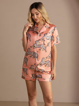 [Chat Rose] SilkSilky-FR Short Sleeve Lapel Collar Femme Pyjamas 005