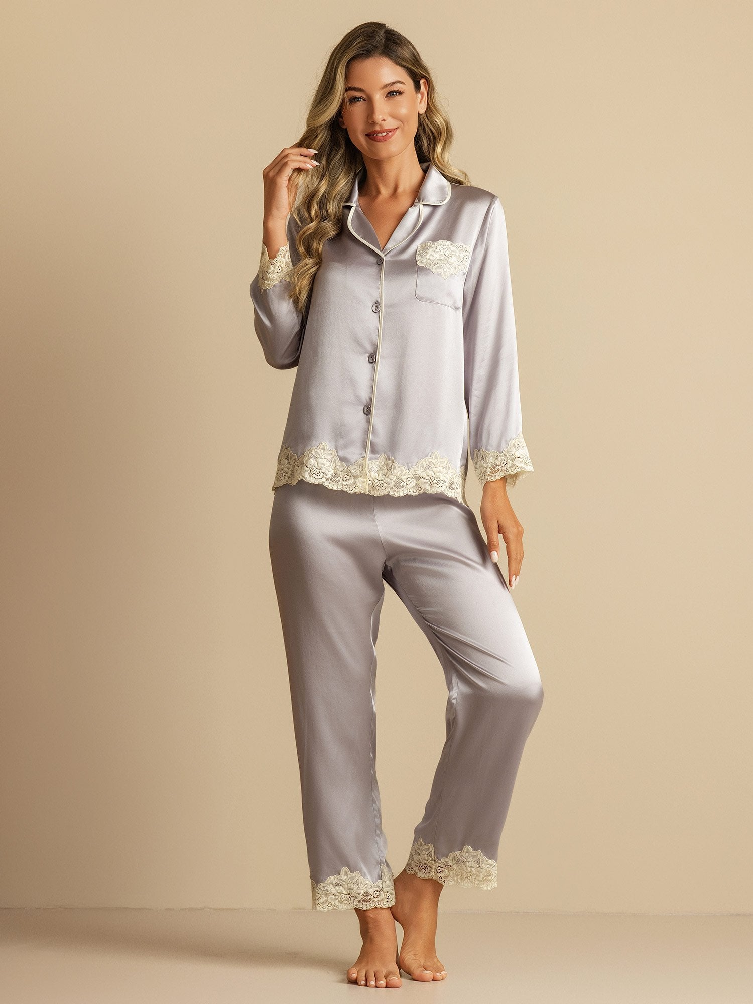 [Lavande] SilkSilky-FR Soie Womens Pajamas 003