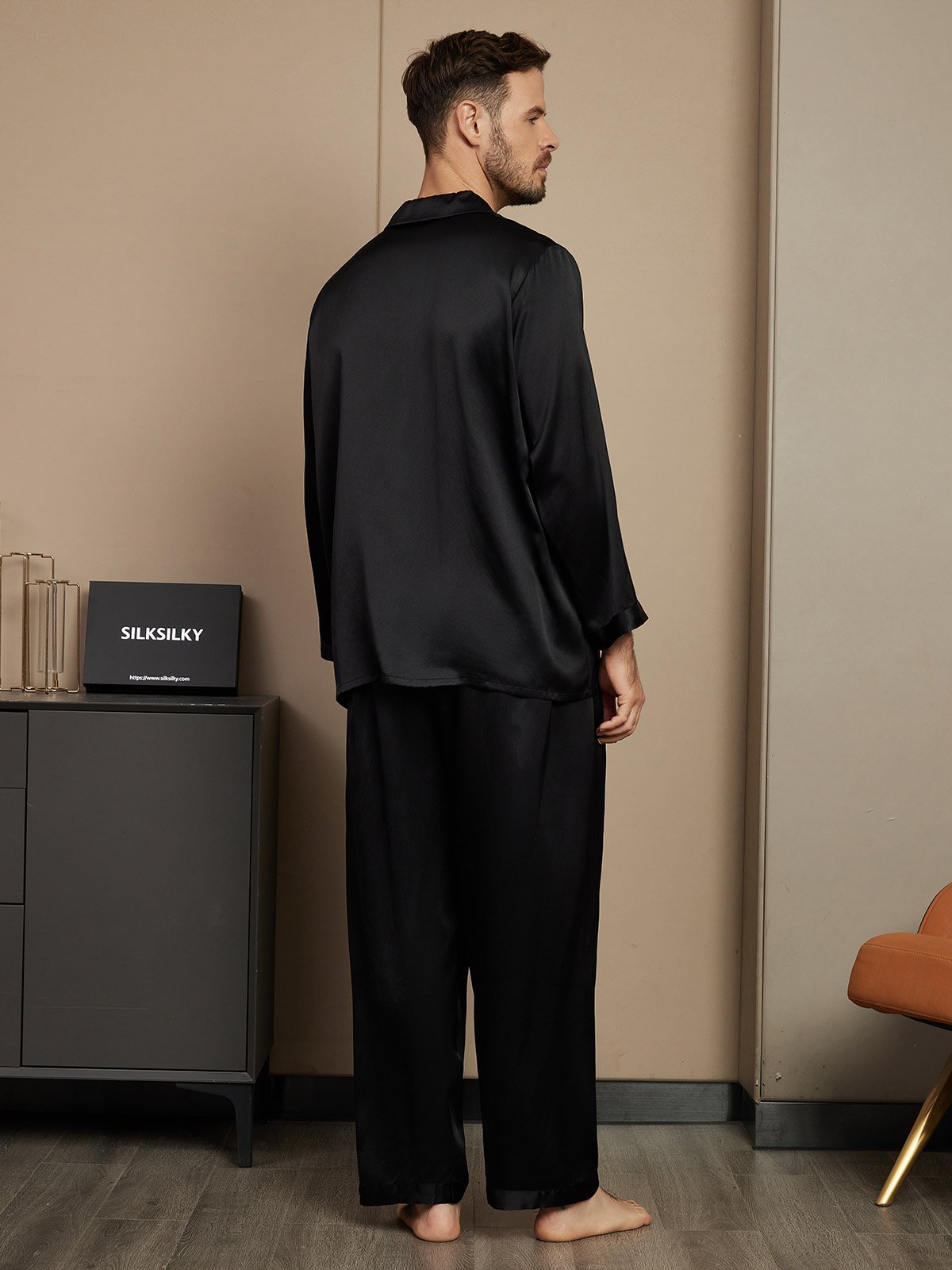[Noir] SilkSilky-FR Pure Soie Mens Pajamas 002