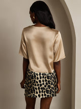[Champagne] SilkSilky-FR Manches mi-longues Encolure Dégagée Femme T-Shirt 002